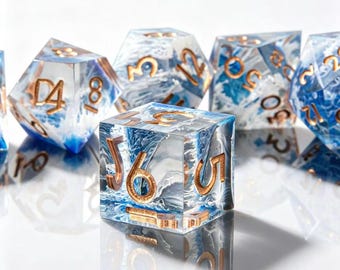 Juego de dados de resina Ocean Wave: juego de rol poliédrico de borde afilado