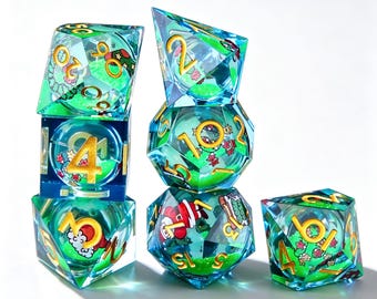 Juego de dados de resina: Papá Noel navideño, dados poliédricos para juegos de rol de mesa Dungeons & Dragons.