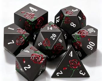 Juego de dados metálicos esmaltados con rosas grabadas - Dados D20 resistentes para juegos de rol de mesa