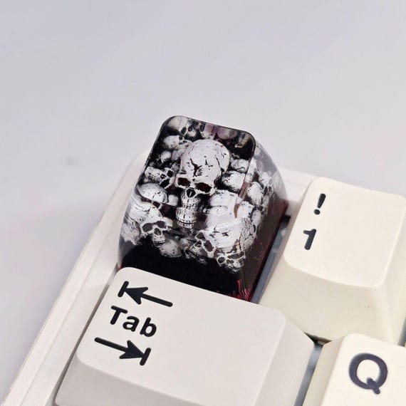 Gothic Skull Pile Artisan Keyboard cap: custom resin keycap, Horror Desk Decor, keyboard accesory