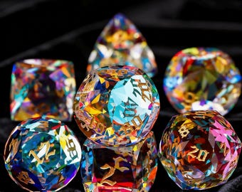 Rainbow Crystal Dice Set: Polyhedral DND Dice with Luxury Box
