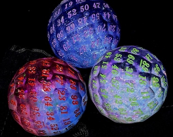 Glitter D100 Dice Ball: Resin One-Hundred Sided Die for TTRPG