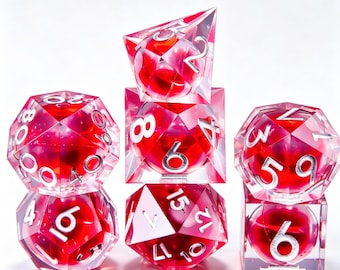 Dados de resina con núcleo líquido de sangre realista - 7 dados hechos a mano, para juegos de rol, D&D, TCG, regalo para coleccionistas.