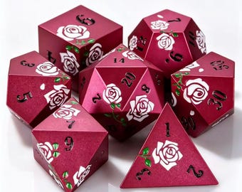 Juego de dados metálicos Rose Garden - Juego de dados D20 resistentes para D&D y juegos de rol.