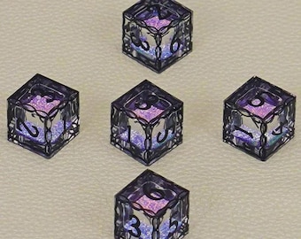 Juego de dados D6 de resina con núcleo brillante numerados: Sharp Edge, D&D, flor seca