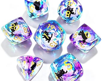 Dados de resina con forma de gato, brillantes y con corte de diamante bicolor – Set para juegos de rol