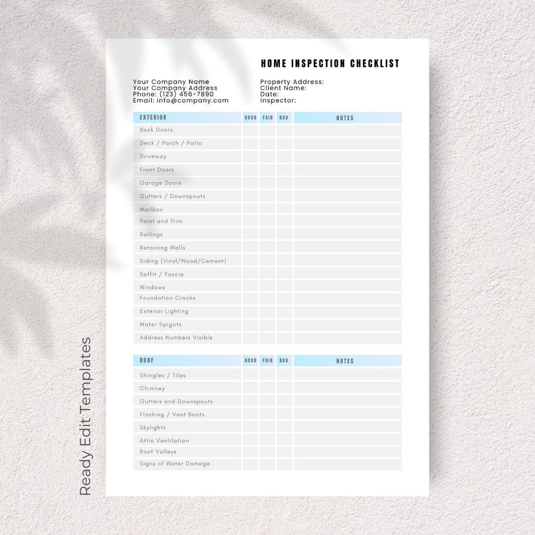 Editable Home Inspection Checklist | Real Estate Template (canva) - Etsy