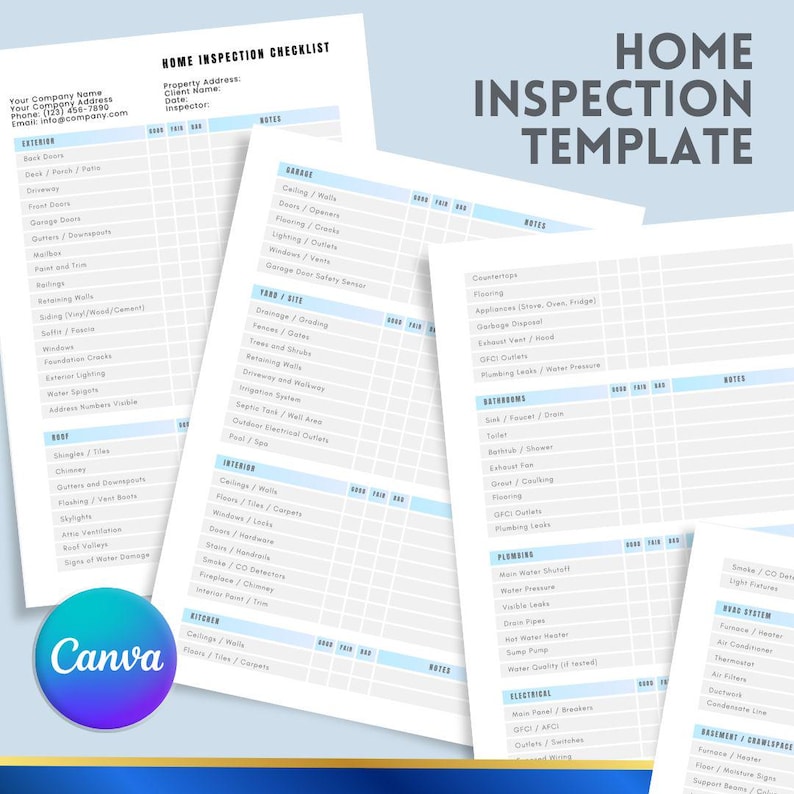 Editable Home Inspection Checklist | Real Estate Template (canva) - Etsy