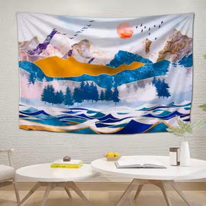 Mountain Tapestry | Landscape Wall Hanging | Bohemian Dorm Decor | Nature Tapestry for Bedroom | Scenic Wall Art