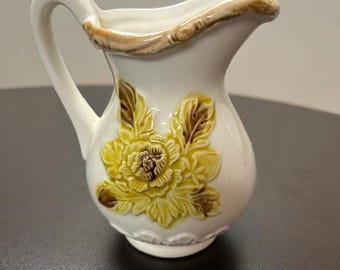 Vintage Small Pitcher or Decorative Bud Vase with Yellow Flower. Made in Japan