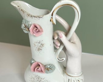 Vintage Japan Budd Porzellanvase mit Rosen und Gold Detail