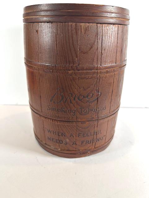 briggs tobacco barrel Vintage 1940's Briggs Wood Humidor Smoking Tobacco Wooden Barrel w/Lid
