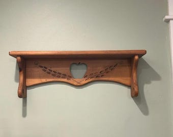 Vintage Wood Shelf with Decorative Foliage and Apple Cut Out