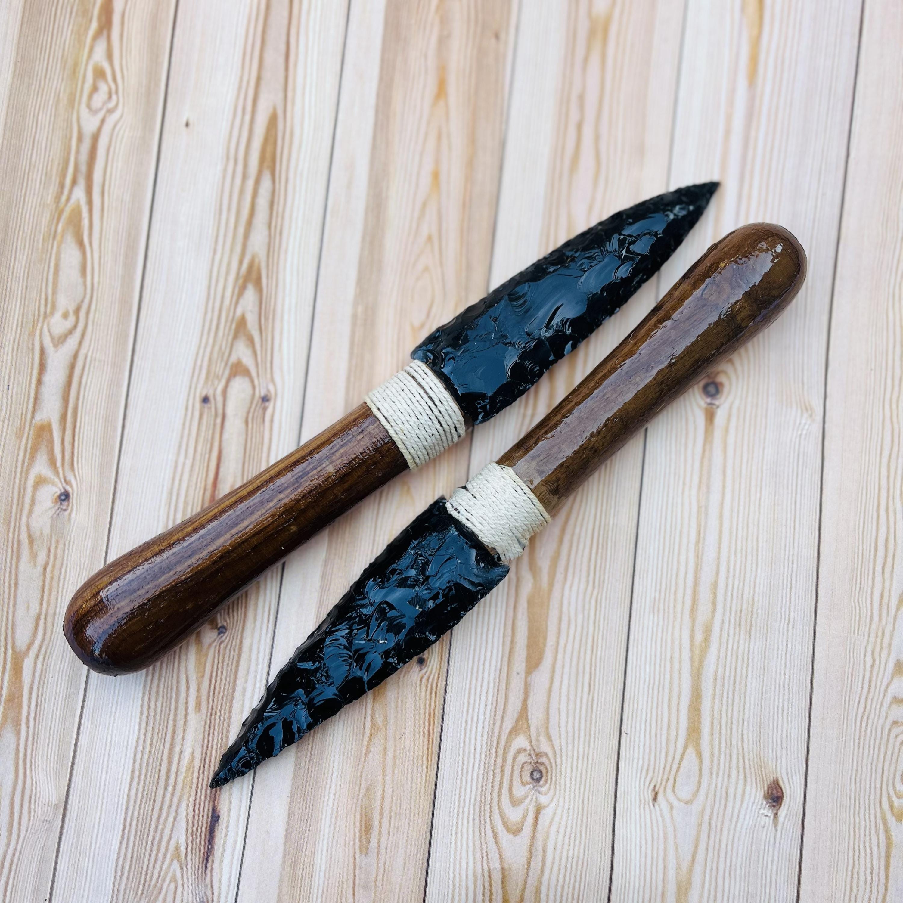 8 Inch Obsidian Arrowhead, Knife With Handle | Handmade Blade | Healing ...
