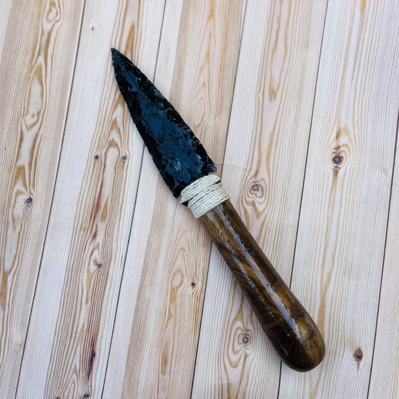 8 Inch Obsidian Arrowhead, Knife With Handle | Handmade Blade | Healing ...