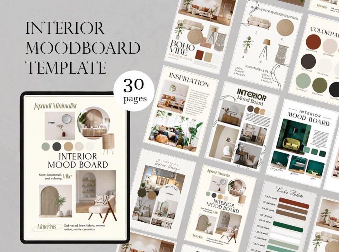 Interior Design Mood Board Template | Canva Editable (A4) - Etsy