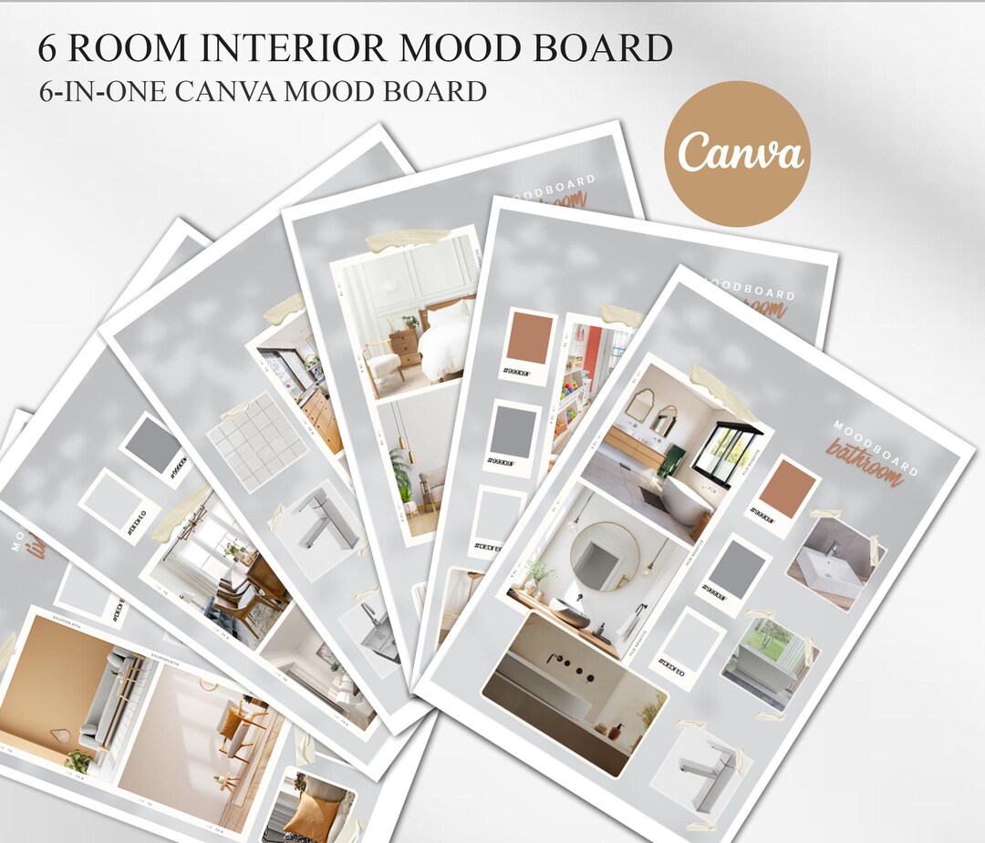 Interior Design Mood Board | 6-room Canva Template (A4 Size) - Etsy