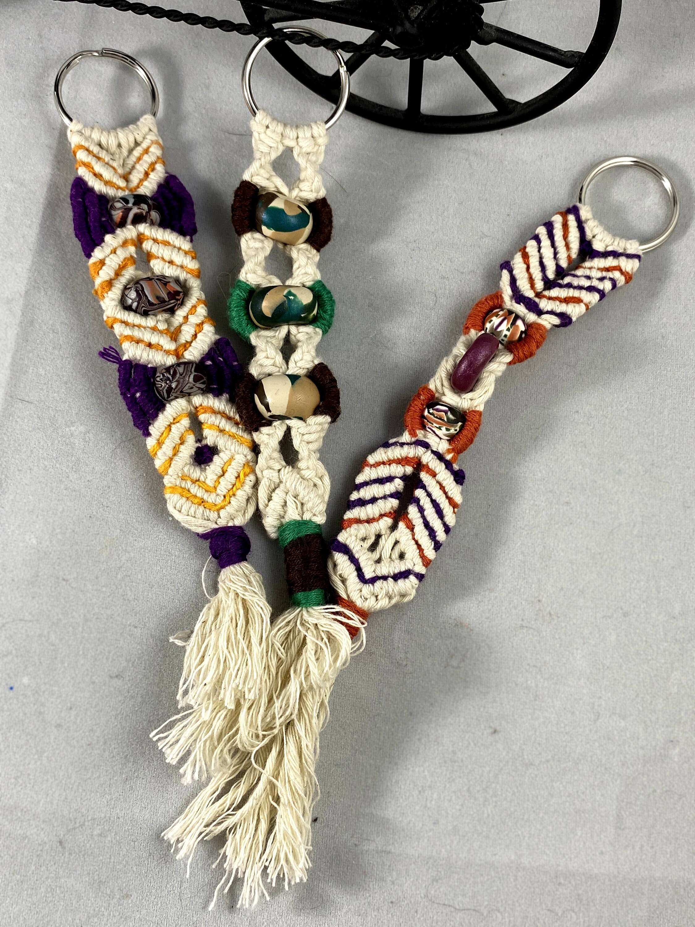Beaded Macrame Keychain Handmade Ready to Ship Cotton Etsy