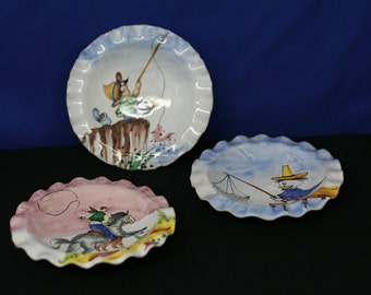 Vintage Childrens Hand Painted Italian Ceramic Plates