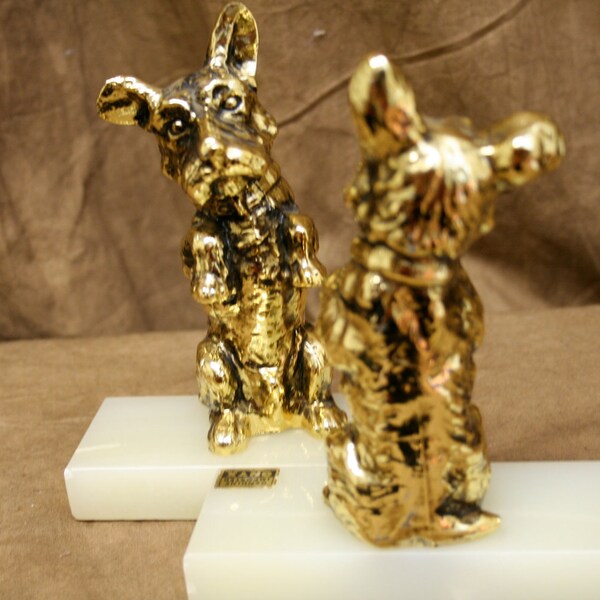 Vintage Brass and Alabaster Scottish Terrier Bookends