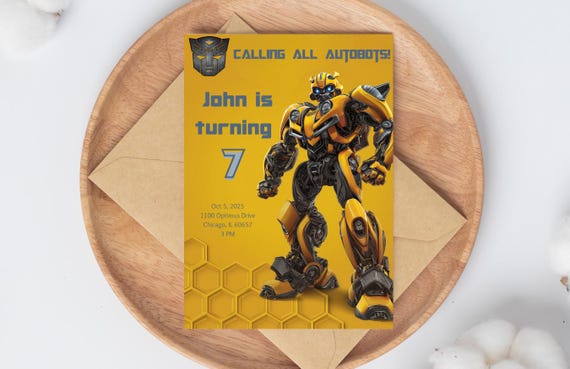 Bumblebee Transformers Birthday Invitation | Editable Canva Template | Printable Digital Party Invite for Kids