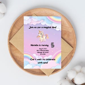 Editable Unicorn Birthday Invitation Template | Animated GIF & Static Canva Invite | Magical Rainbow Party Digital Download