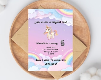Editable Unicorn Birthday Invitation Template | Animated GIF & Static Canva Invite | Magical Rainbow Party Digital Download