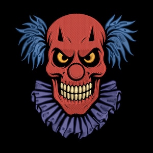 Diseño de bordado de payaso demoníaco – Archivo de bordado a máquina de payaso malvado aterrador – Patrón de bordado de terror – 4 tamaños – Descarga instantánea