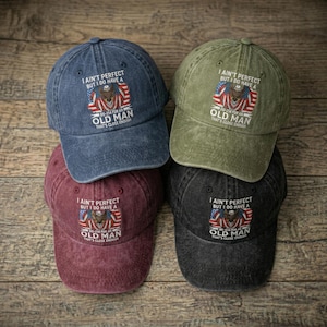 Embroidered Vintage Washed Dad Hat Eagle Flag I Ain’t Perfect Old Man Hat Funny Father’s Day Gift Patriotic USA Baseball Cap