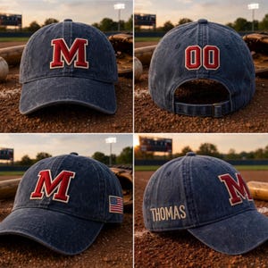 Bestickte benutzerdefinierte Baseballkappe mit Initiale und Nummer, personalisierte Sportwaschmütze, Varsity benutzerdefinierte Name Team Geschenk