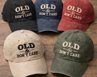 Old & Don’t Care bestickte Mütze, Vintage Zitat Hut, lustige Opa Dad Mütze, Retro gewaschene Baumwollmütze