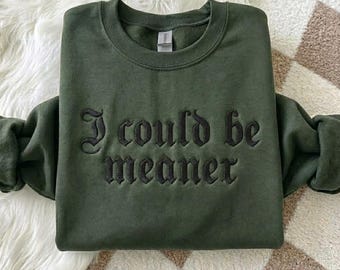 I Could Be Meaner Embroidery Hoodie, Funny Embroidered Sweatshirt