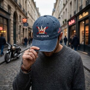 No Kings Embroidered Wash Hat, Patriotic Statement Cap, Political Humor Hat, Independence Theme Baseball Cap