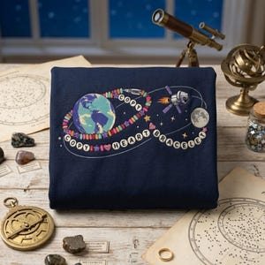 Broderad retro kopia hjärta, kopia armband tröja, vetenskapströja, astronomiälskare gåva