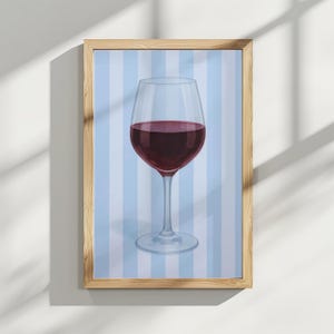 Art du verre à vin – impression cocktail pastel, décoration de chariot de bar, art mural bleu tendance, art de bar maison de plage