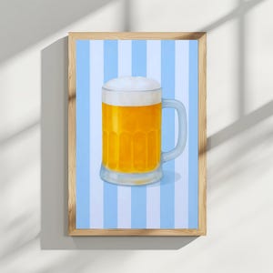 Art de chope à bière - impression cocktail pastel, décoration de chariot de bar, art mural bleu tendance, art de bar maison de plage
