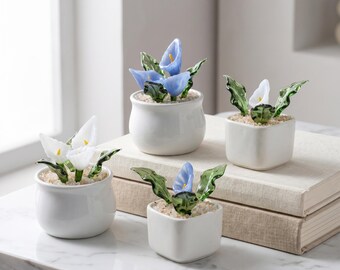 Glazen calla lelie-potplant, geluksbloemdecor, bureauornament, housewarmingcadeau, botanisch huisaccent