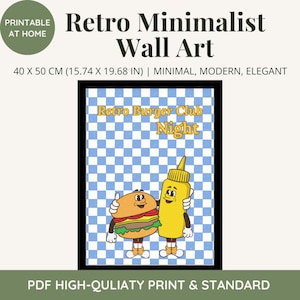 Retro Food Illustration Printable Kitchen Wall Art Funny Food Decor for Restaurant Home Dining Room Gift for Foodie Digital Download