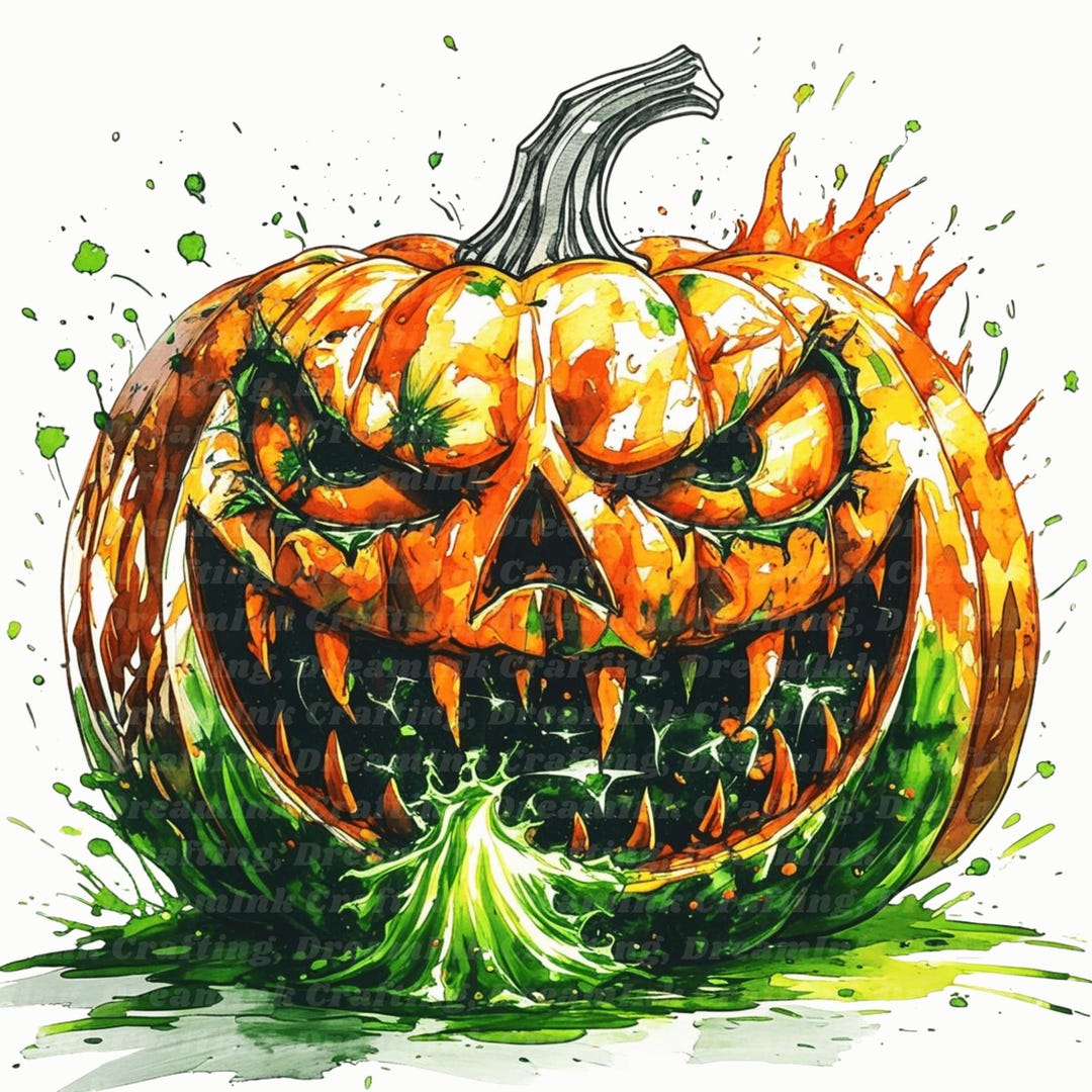 10 Halloween Pumpkin Clipart, Scary Pumpkin, Printable Watercolor ...