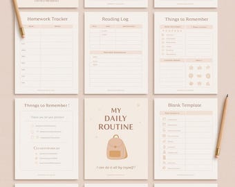 Back-to-School Printable Planner & Kids Routine Chart | Curvico 2025 Collection | Editable Canva | Instant Download