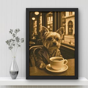 Yorkie Terrier sighted having coffee at a downtown coffee shop