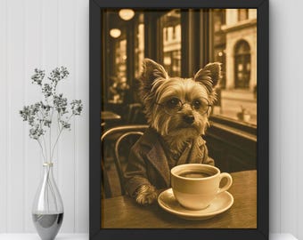 Yorkie Terrier sighted having coffee at a downtown coffee shop