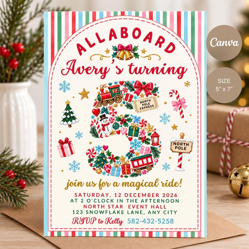North Pole Express Birthday Invitation, Christmas Train Party Invite ...