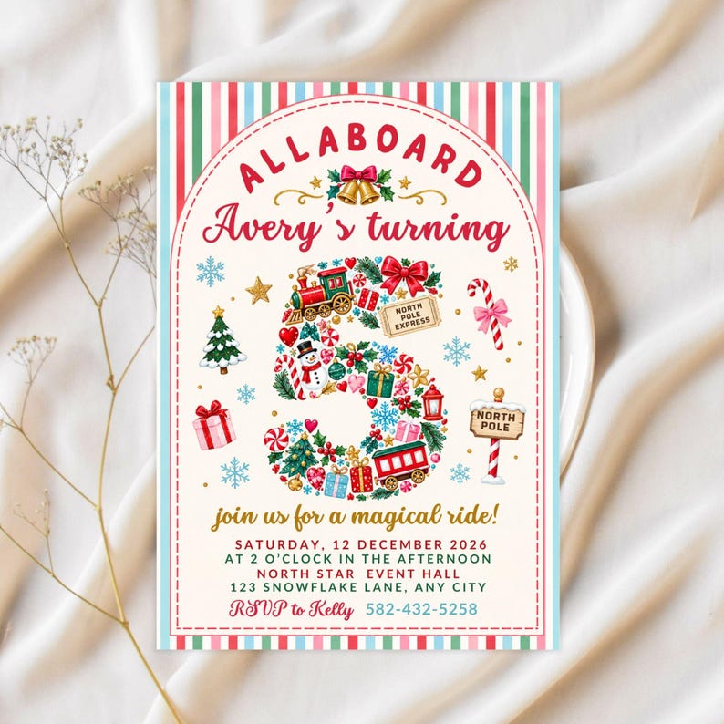 North Pole Express Birthday Invitation, Christmas Train Party Invite ...