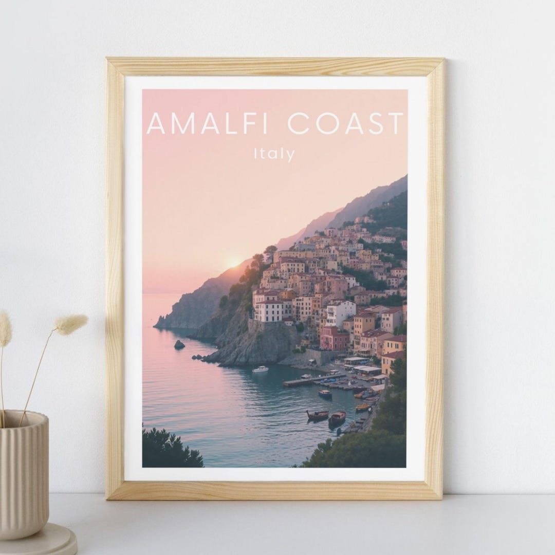 Amalfi Coast Italy Travel Poster Print | Cliffside Coastal Village Wall ...