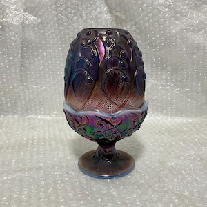 Fenton Plum carnival opalescent Lilly Of The Valley Fairy Lamp