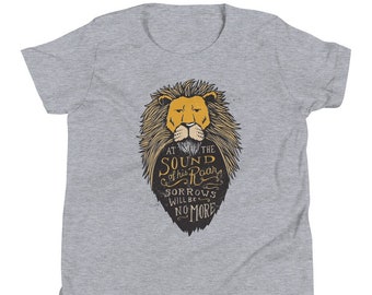 Chronicles of Narnia Youth Short Sleeve T-Shirt, Aslan Sound of His Roar Childrens Christian Shirt, Christian Youth Tees