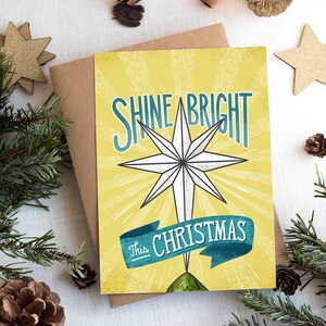 Shine Bright This Christmas Druckbare Weihnachtskarte | Christbaum-Stern-Topper-Illustration | Vintage Weihnachtskarte Download