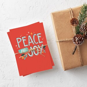Peace and Joy Christmas Card Download | Printable Christmas Card | Christmas Holly | Print at Home Holiday Card | Modern Christmas Card