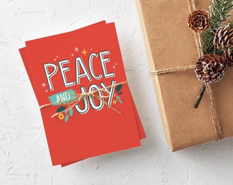 Peace and Joy Christmas Card Download | Printable Christmas Card | Christmas Holly | Print at Home Holiday Card | Modern Christmas Card